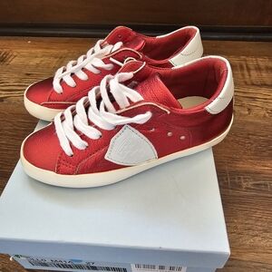 Philippe Model Red and White  metallic Kids Sneakers